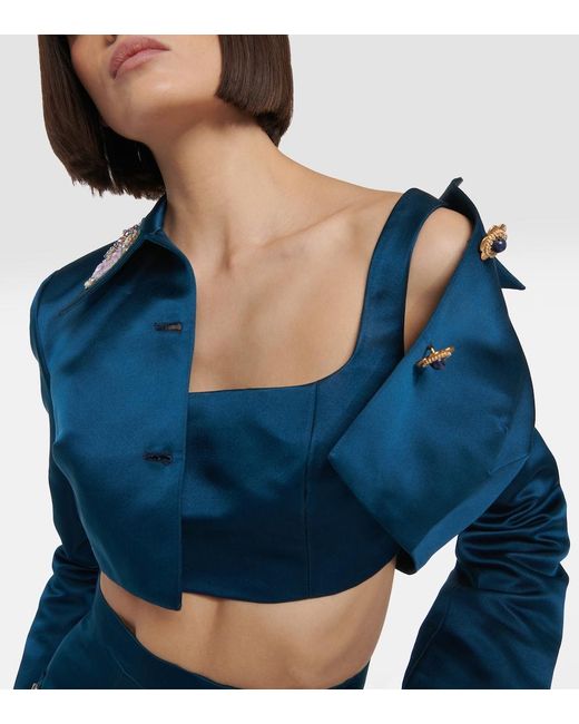 Miss Sohee Blue Silk Crop Top With Swarovski® Crystals