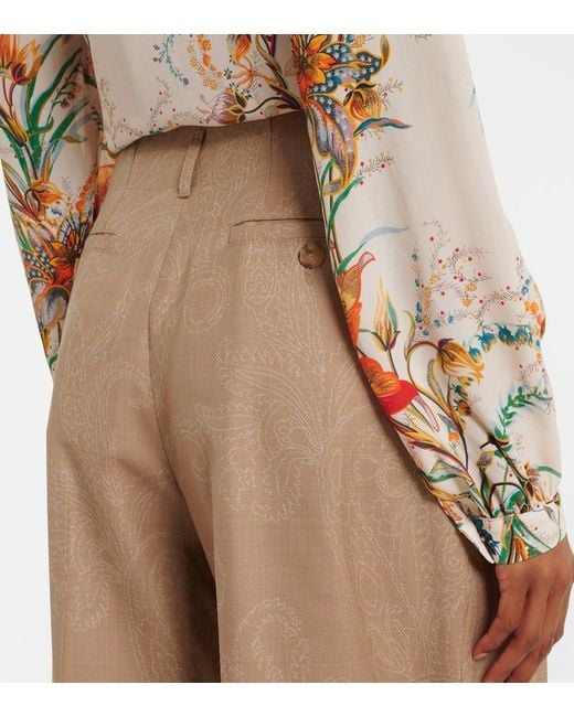 Etro Natural Wool Jacquard Straight Pants