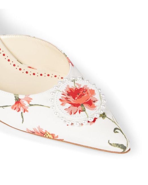 Manolo Blahnik Pink Kifatmu 50 Floral Embellished Satin Mules