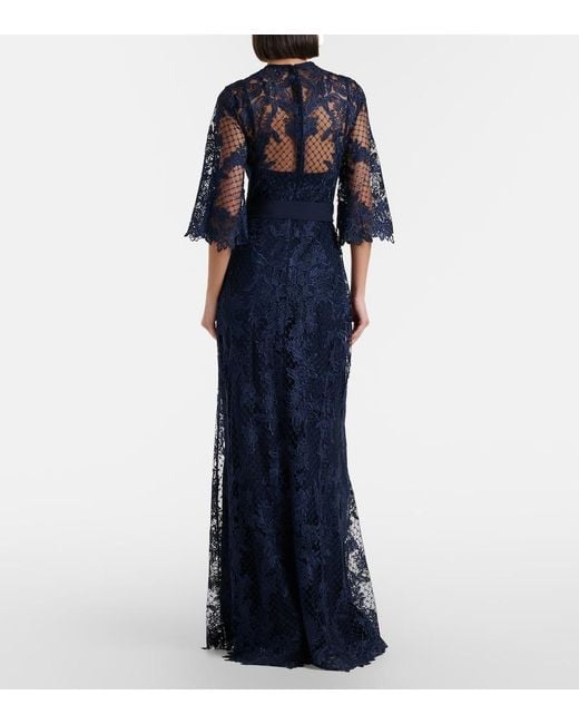 Elie Saab Blue Embroidered Lace And Tulle Gown