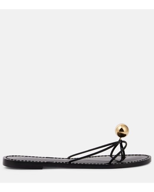 Amanu Black Malawi Embellished Leather Thong Sandals