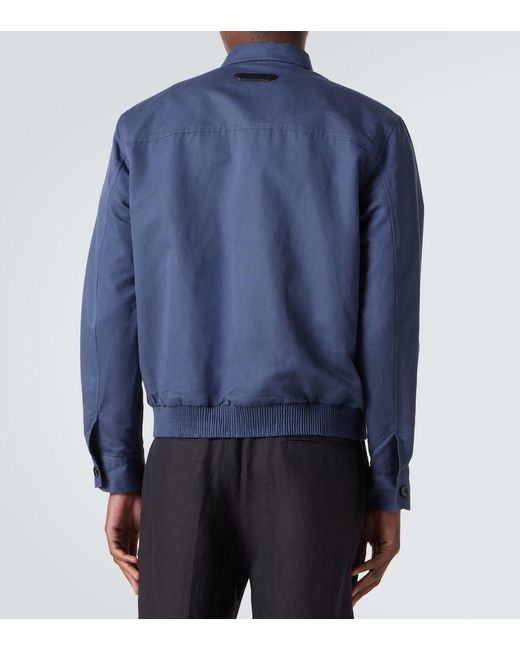 Brioni Blue Linen And Cotton Blouson Jacket for men