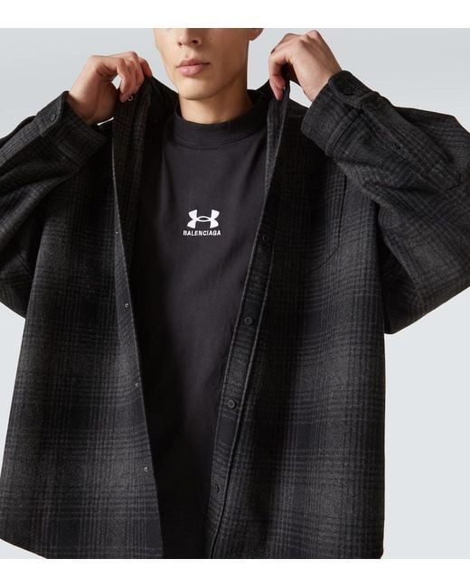 Balenciaga Black Checked Wool-Blend Flannel Shirt for men