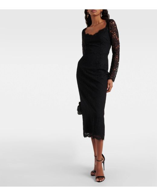 Dolce & Gabbana Black Floral Lace Midi Dress