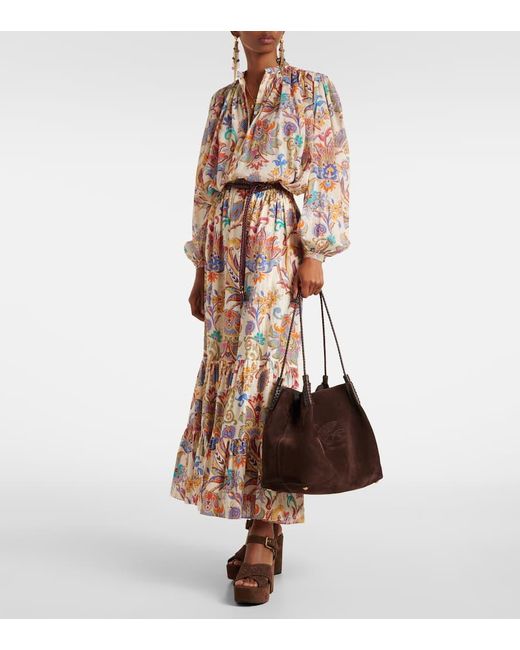 Etro Brown Libra Medium Suede Tote Bag
