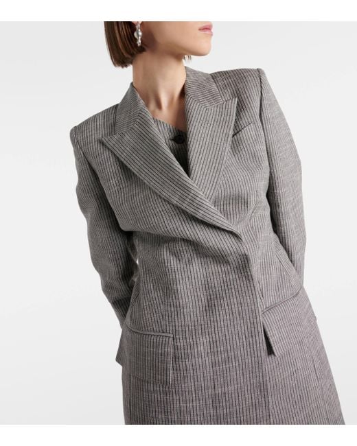 Acne Gray Pinstripe Double-breasted Linen-blend Blazer