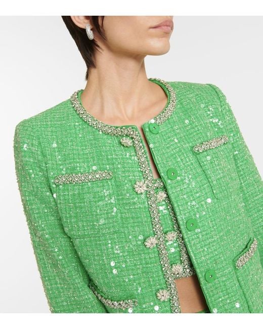 Self-Portrait Green Sequined Boucle Jacket
