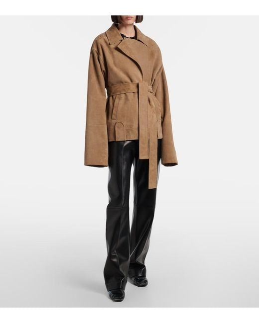 Khaite Black Mita Leather Straight Pants