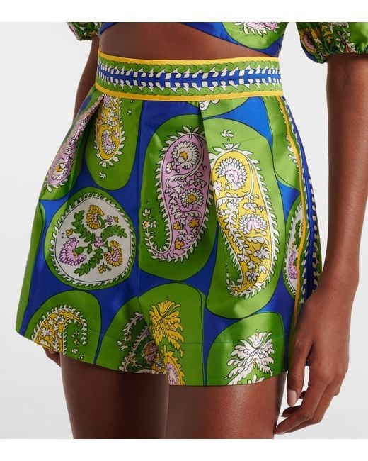 Shorts Plisados De Tiro Alto Estampados ALÉMAIS de color Green