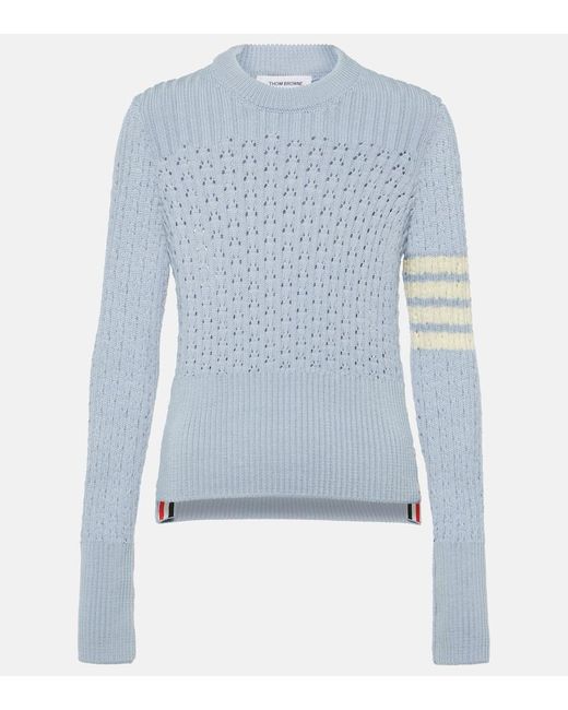 Pullover 4-Bar in lana pointelle di Thom Browne in Blue