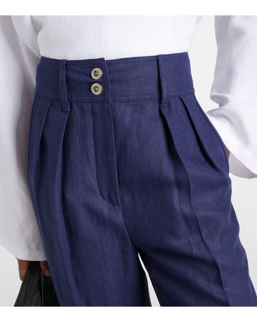 Loro Piana Blue Linen Wide-Leg Pants
