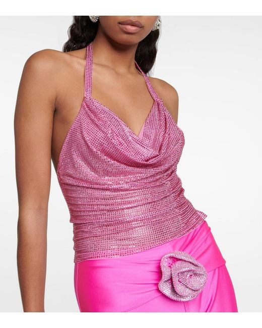 GIUSEPPE DI MORABITO Pink Embellished Cowl-Neck Top