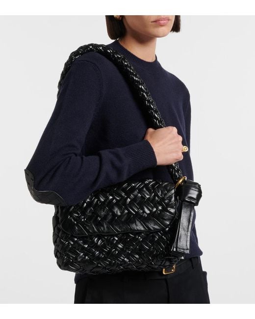 Bottega Veneta Black Kalimero Città Gathered Intrecciato Leather Shoulder Bag