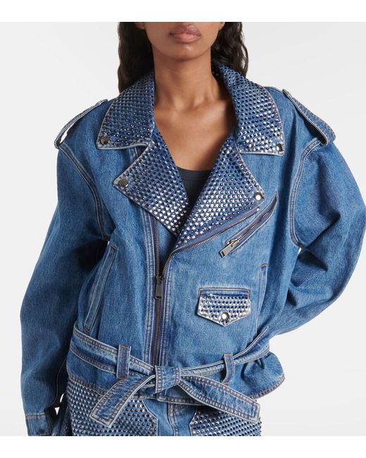 Area Blue Crystal-Embellished Denim Jacket