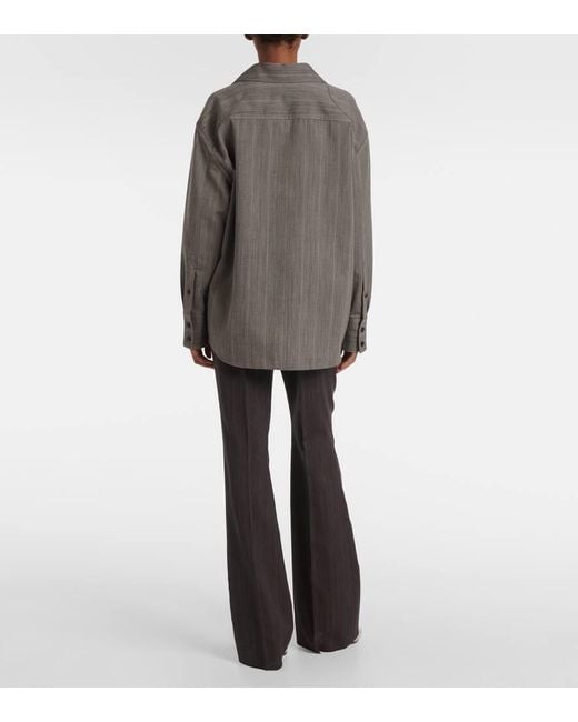 Bottega Veneta Gray Embellished Striped Wool Shirt
