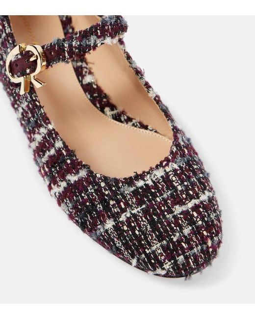 Gianvito Rossi Brown Mary Ribbon Boucle Mary Jane Flats