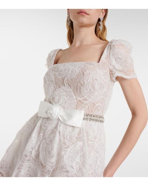 Self-Portrait White Bow-Detail Tulle Lace Maxi Dress