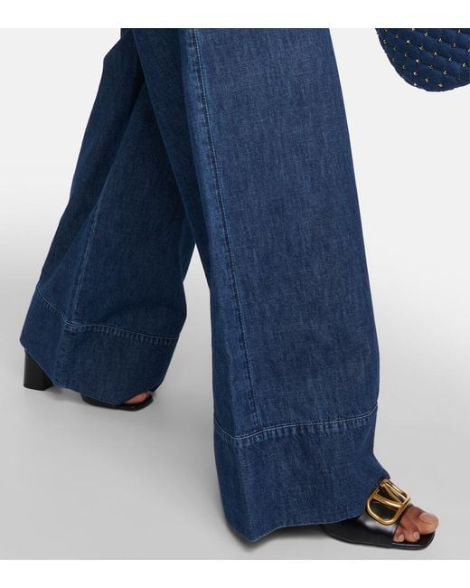 Valentino Blue High-Rise Chambray Wide-Leg Jeans