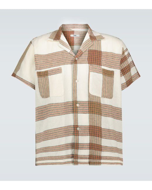 Bode Multicolor Camp-collar Checked Embroidered Linen And Cotton-blend Shirt for men