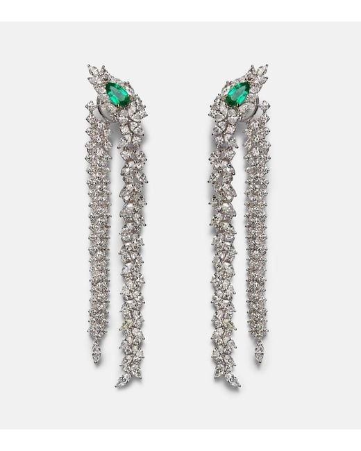 YEPREM White Reign Supreme 18Kt Drop Earrings With Diamonds And Emeralds