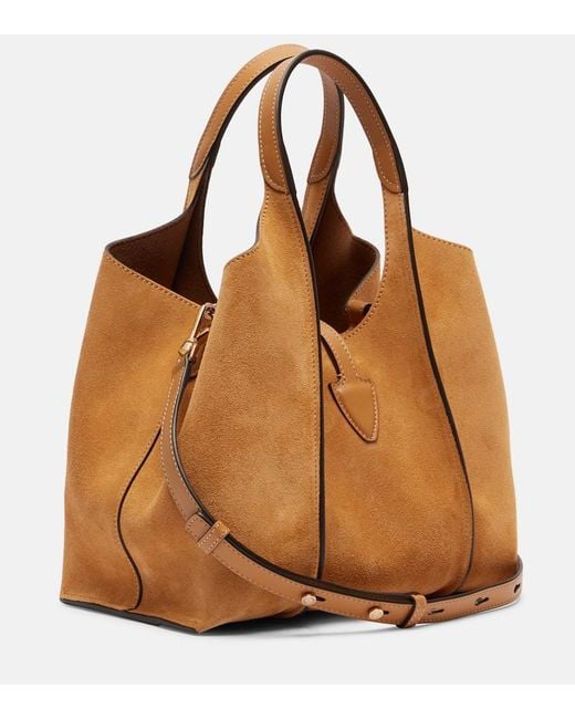 Tod's Brown T Timeless Small Suede Tote Bag