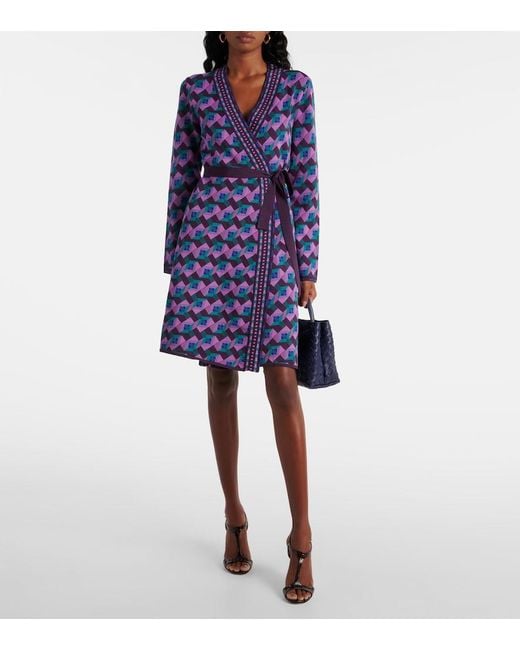 Diane von Furstenberg Blue Edwina Knitted Jacquard Wrap Dress