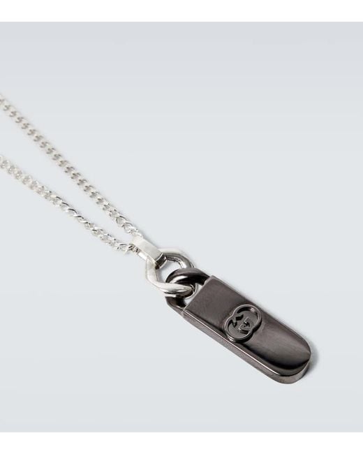 Gucci White Interlocking G Sterling Pendant Necklace for men