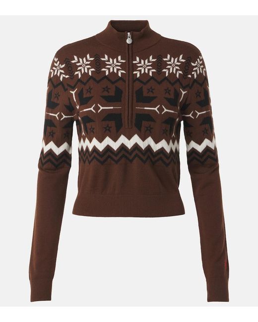 Perfect Moment Brown Nordic Intarsia Wool Half-Zip Sweater
