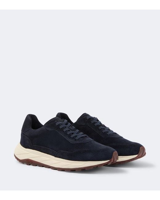 Fedeli Blue Suede-Trimmed Sneakers for men