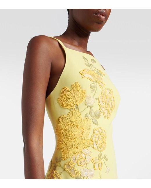 Elie Saab Yellow Embroidered Halterneck Cady Maxi Dress