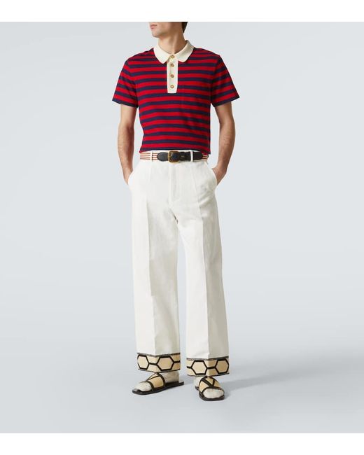 Valentino White Jacquard Cotton And Linen Wide-Leg Pants for men