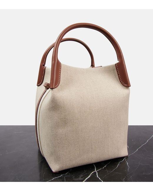 Loro Piana Natural Bale Small Leather-Trimmed Canvas Tote Bag