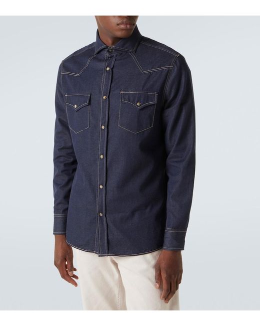 Brunello Cucinelli Blue Denim Shirt for men