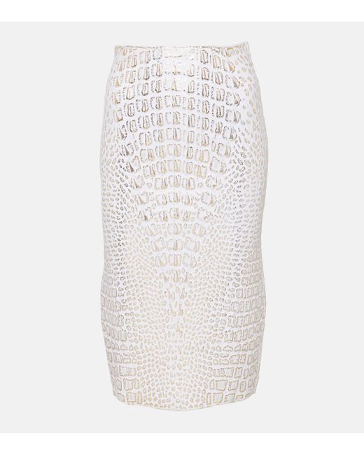 Alaïa White High-rise Snake-print Pencil Skirt