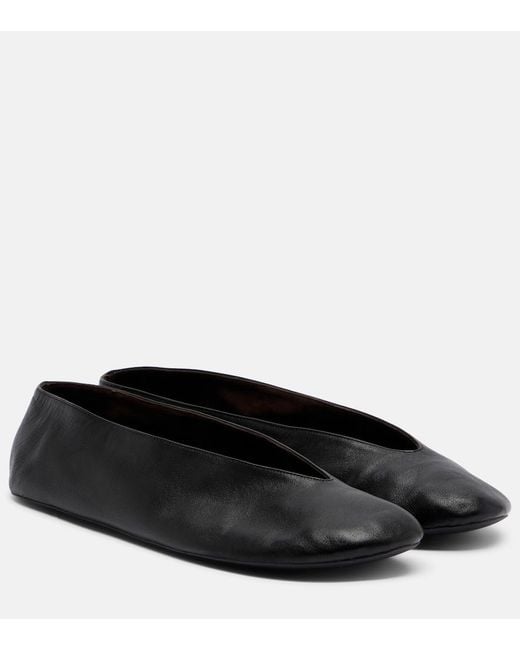 The Row Black Fay Leather Ballet Flats