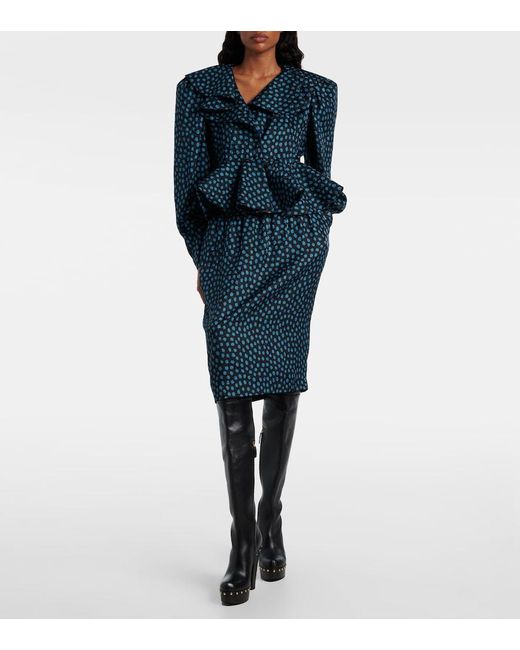Chloé Blue Polka-Dot Peplum Silk Jacquard Blouse