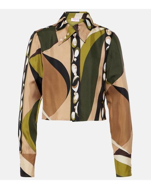 Emilio Pucci Green Pesci Cropped Silk Shirt