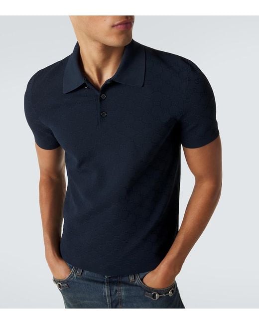 Gucci Blue Gg Jacquard Polo Shirt for men