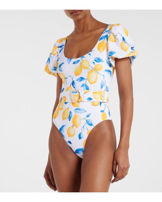 Alexandra Miro Blue Jeanie Belted Printed Swimsuit