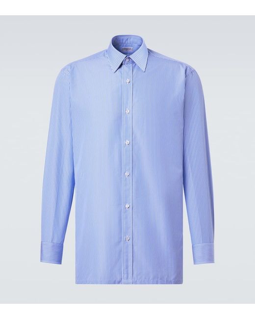 Charvet Blue Striped Cotton Poplin Shirt for men