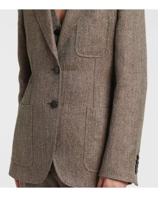 Loro Piana Brown Eleanor Chevron Linen Blazer