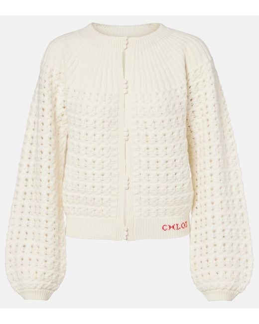 Chloé White Pointelle Wool And Cashmere Cardigan