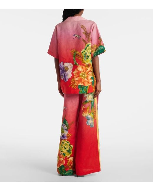 ALÉMAIS Red Inez Floral Linen Shirt