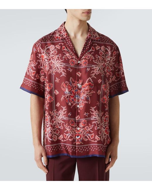 Gucci Red Printed Silk Twill Bowling Shirt for men