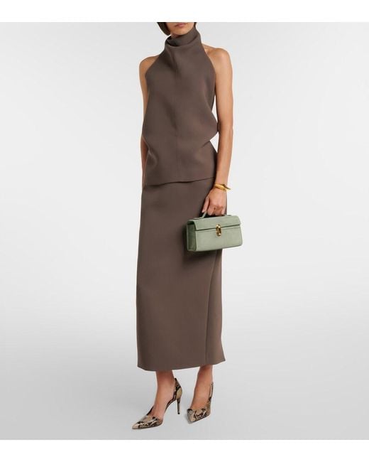 SAVETTE Green Symmetry Pochette Small Suede Top-Handle Bag