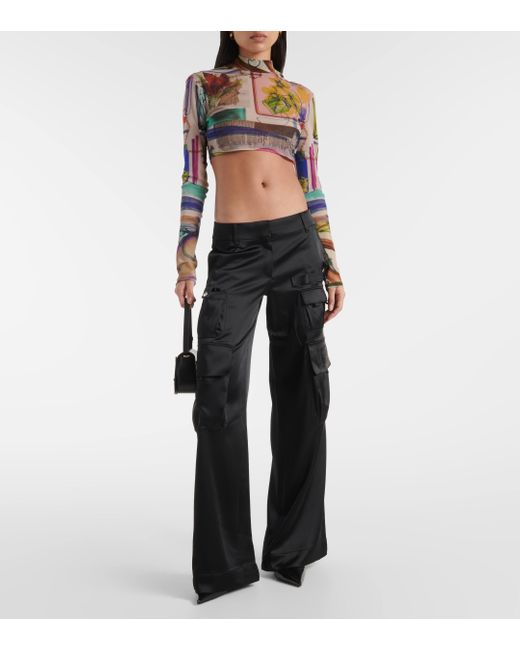 Off-White c/o Virgil Abloh Multicolor Printed Tulle Crop Top
