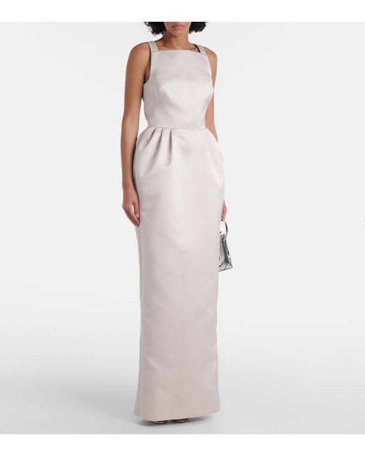 Safiyaa White Trecchi Embellished Satin Gown
