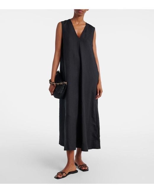 Asceno Blue Nisha Linen Midi Dress