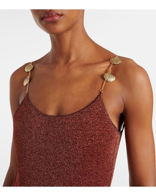 Oseree Red Lumiere Shells Embellished Swimsuit