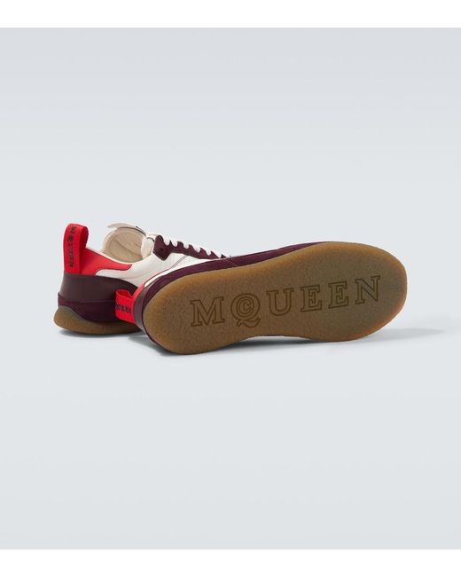 McQueen Red Ec1 Suede-Trimmed Leather Sneakers for men